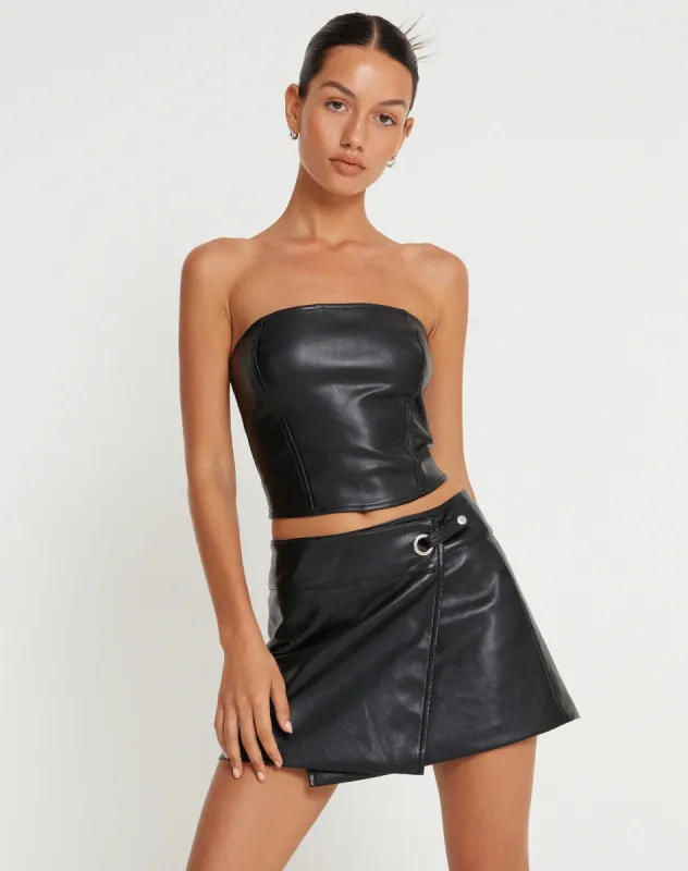 Dena Corset Top in PU Black sold by Motel Rocks