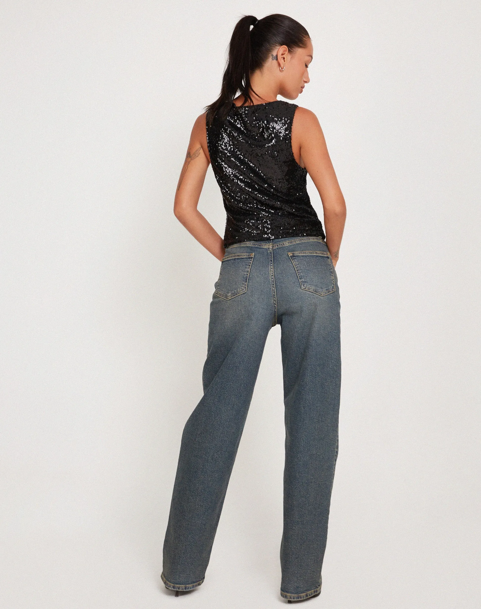 Hala Crop Vest Top in Black Sequin sold by Motel Rocks product image thumbnail 5