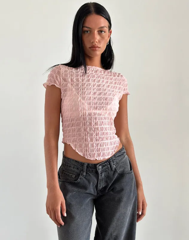 Georgia Textured Mesh Top in Blush Pink sold by Motel Rocks