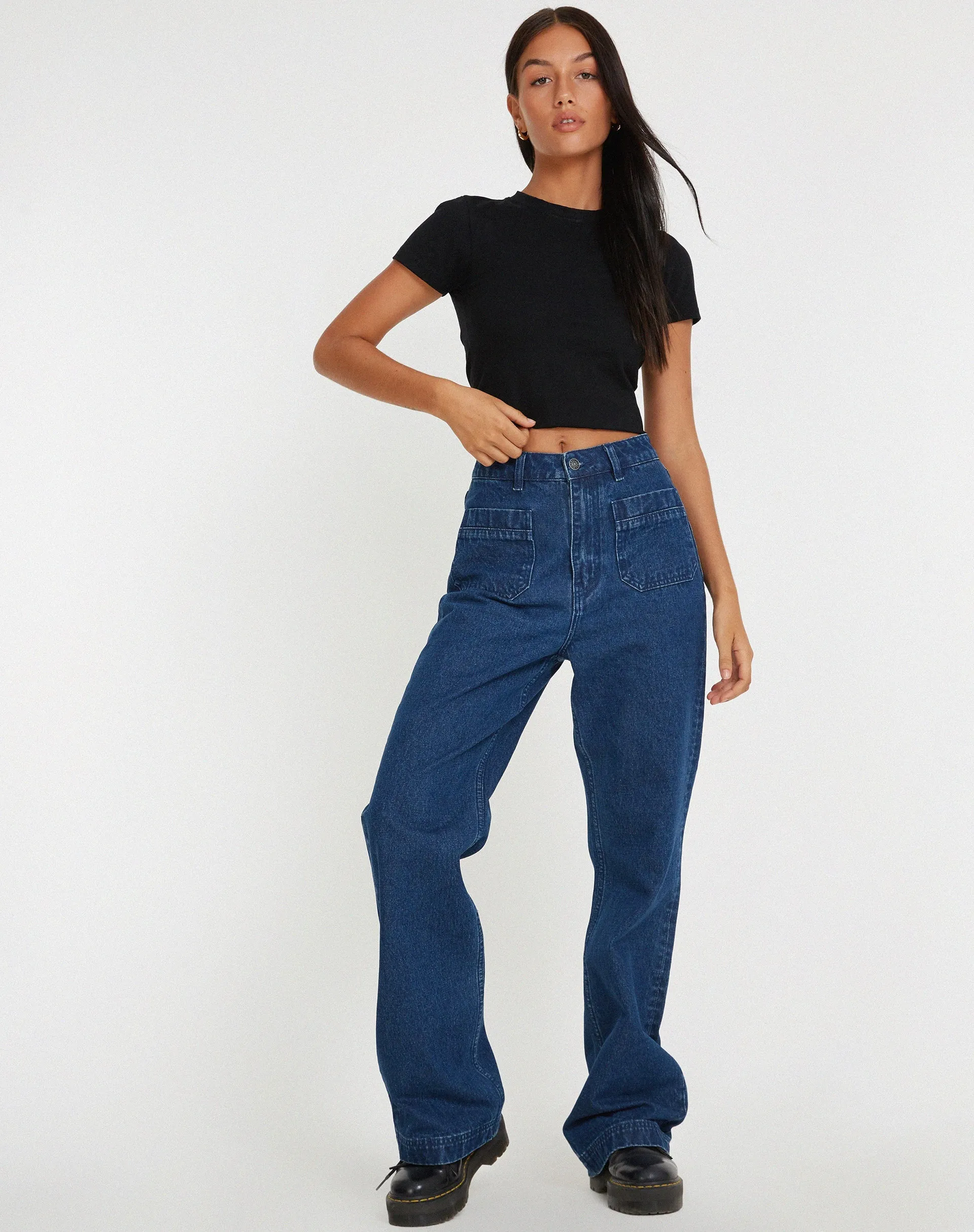 Retro Pocket Flare Jeans in 90's Indigo sold by Motel Rocks product image thumbnail 5