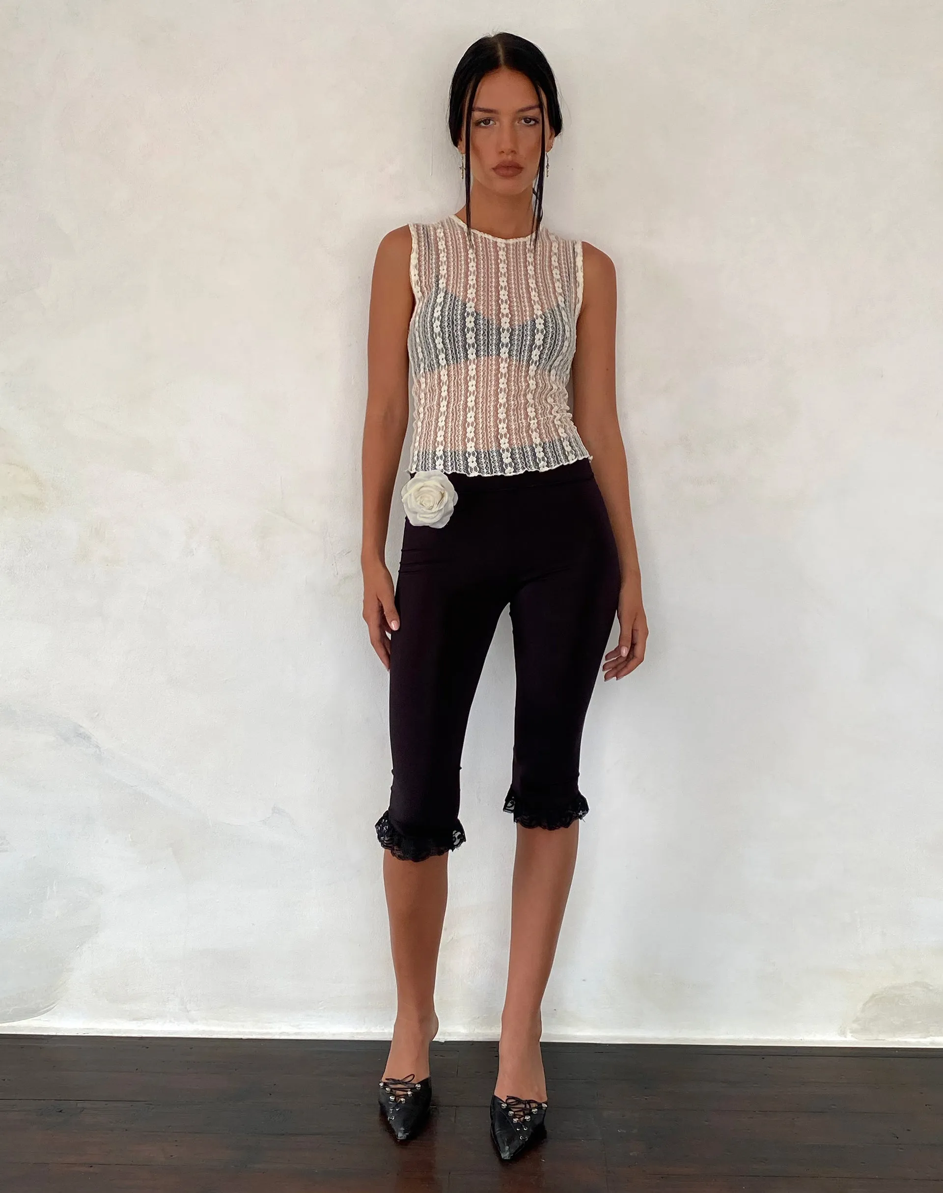 Monelo Unlined Vest Top in Ditsy Floral Cream Lace sold by Motel Rocks product image thumbnail 2