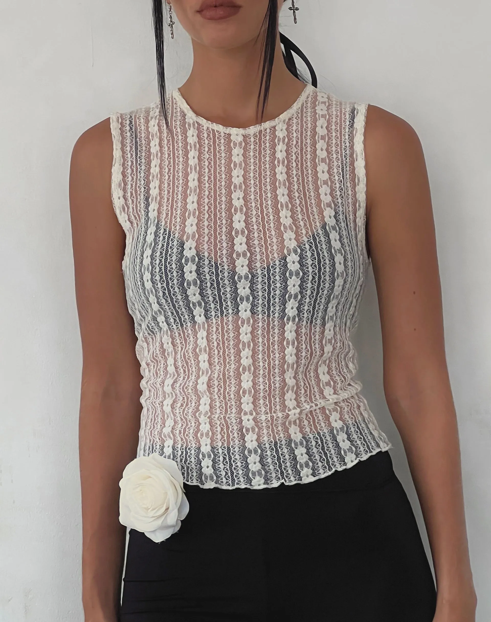 Monelo Unlined Vest Top in Ditsy Floral Cream Lace sold by Motel Rocks product image thumbnail 4
