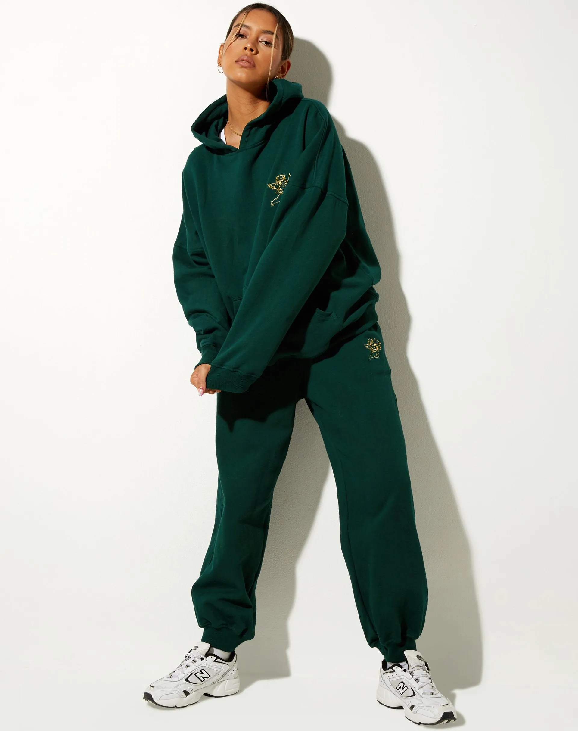 Oversize Hoodie in Bottle Green Cupid Embro sold by Motel Rocks product image thumbnail 3