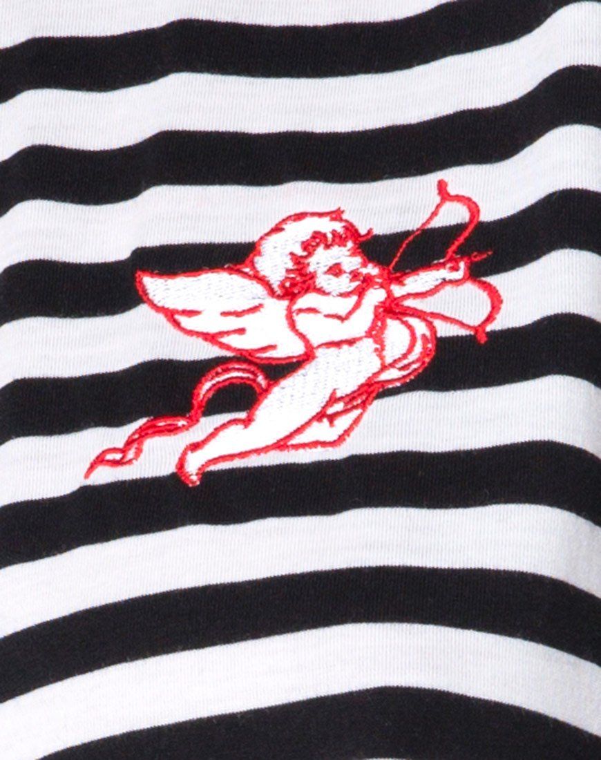 Oversize Basic Tee in Black and White Stripe with Cherub Embro sold by Motel Rocks product image thumbnail 5