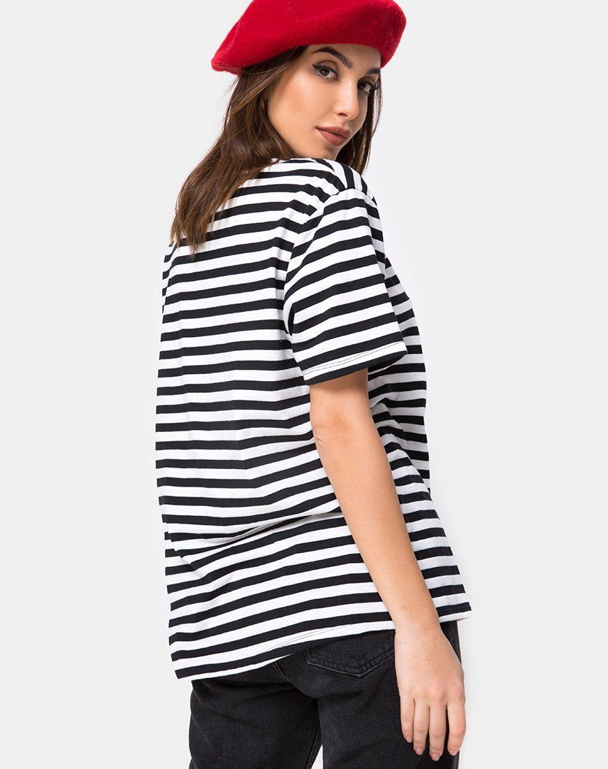 Oversize Basic Tee in Black and White Stripe with Cherub Embro sold by Motel Rocks product image thumbnail 2