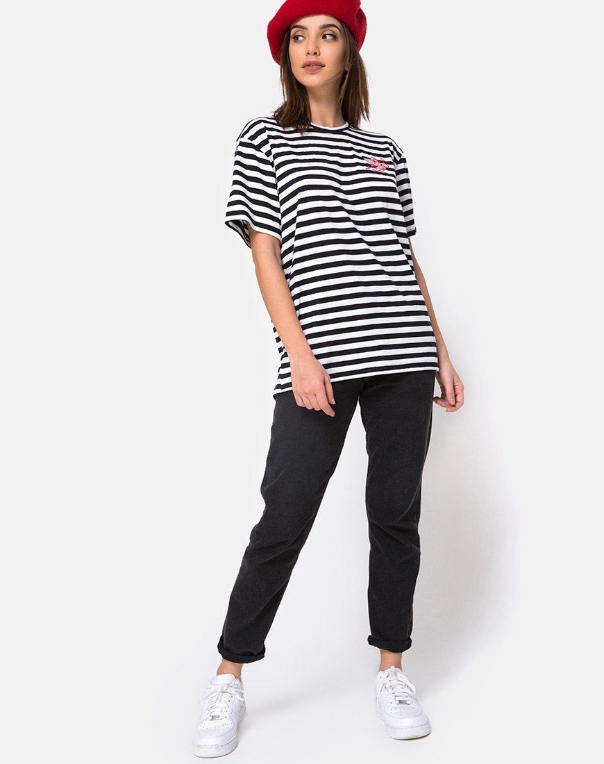 Oversize Basic Tee in Black and White Stripe with Cherub Embro sold by Motel Rocks product image thumbnail 3
