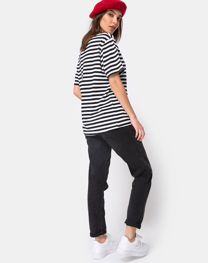 Oversize Basic Tee in Black and White Stripe with Cherub Embro sold by Motel Rocks product image thumbnail 4