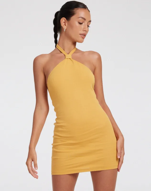 Josie Mini Dress in Rib Yolk Yellow made by Motel Rocks