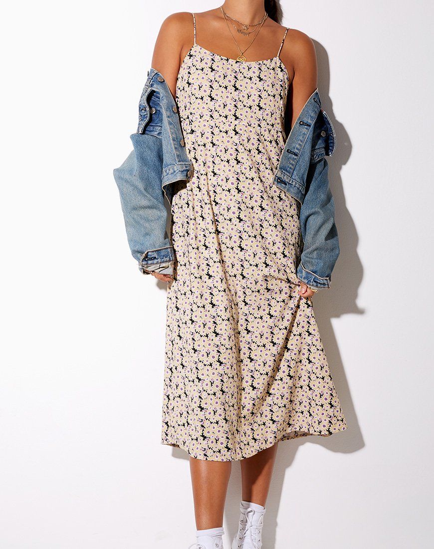 Anya Midi Dress in Daisy Day Cream sold by Motel Rocks