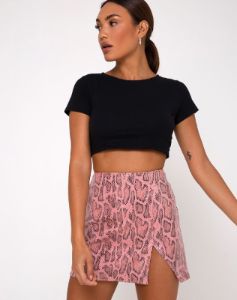Wren Mini Skirt in PU Snake Pink sold by Motel Rocks