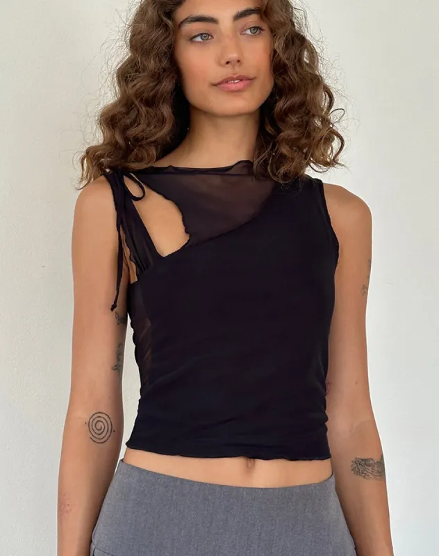 Moni Tie Tank Top in Mesh Black sold by Motel Rocks
