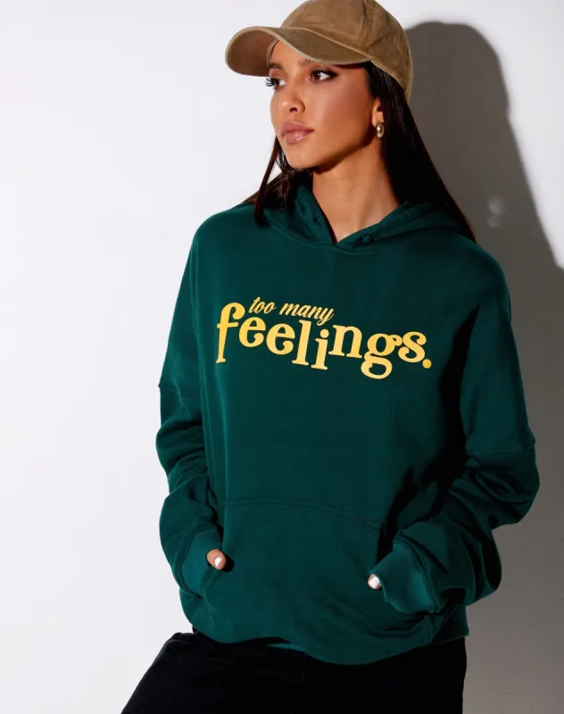 Oversize Hoody in Bottle Green 'Too Many Feelings' sold by Motel Rocks