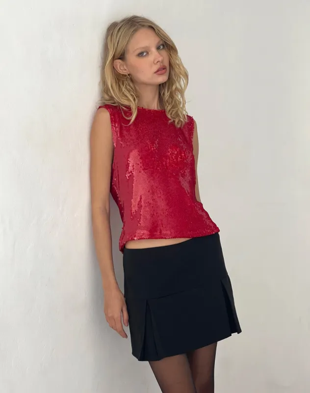 Hala Vest Top in Sequin Red sold by Motel Rocks