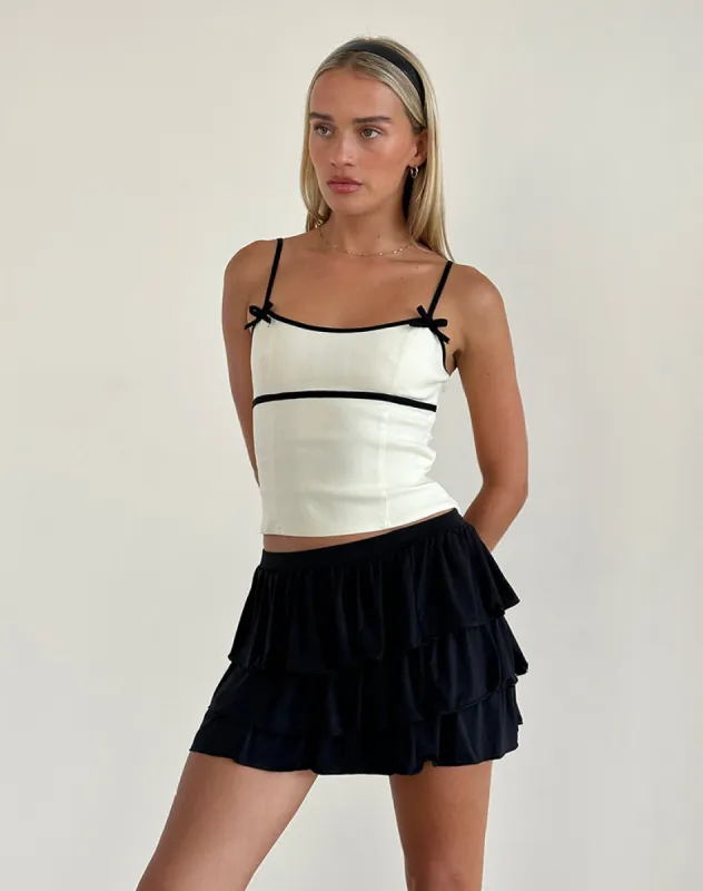 Duta Cami Top in Cream with Black Bows sold by Motel Rocks