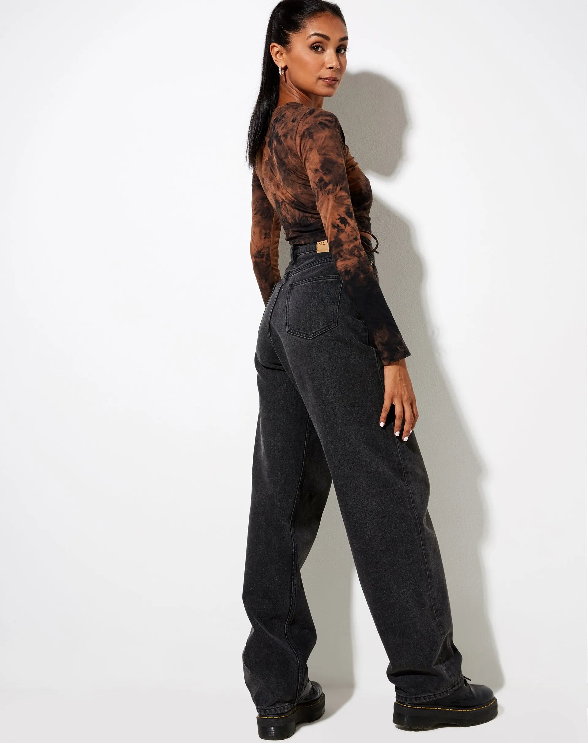 Razelo Crop Top in Black Rust Tie Dye sold by Motel Rocks product image thumbnail 3