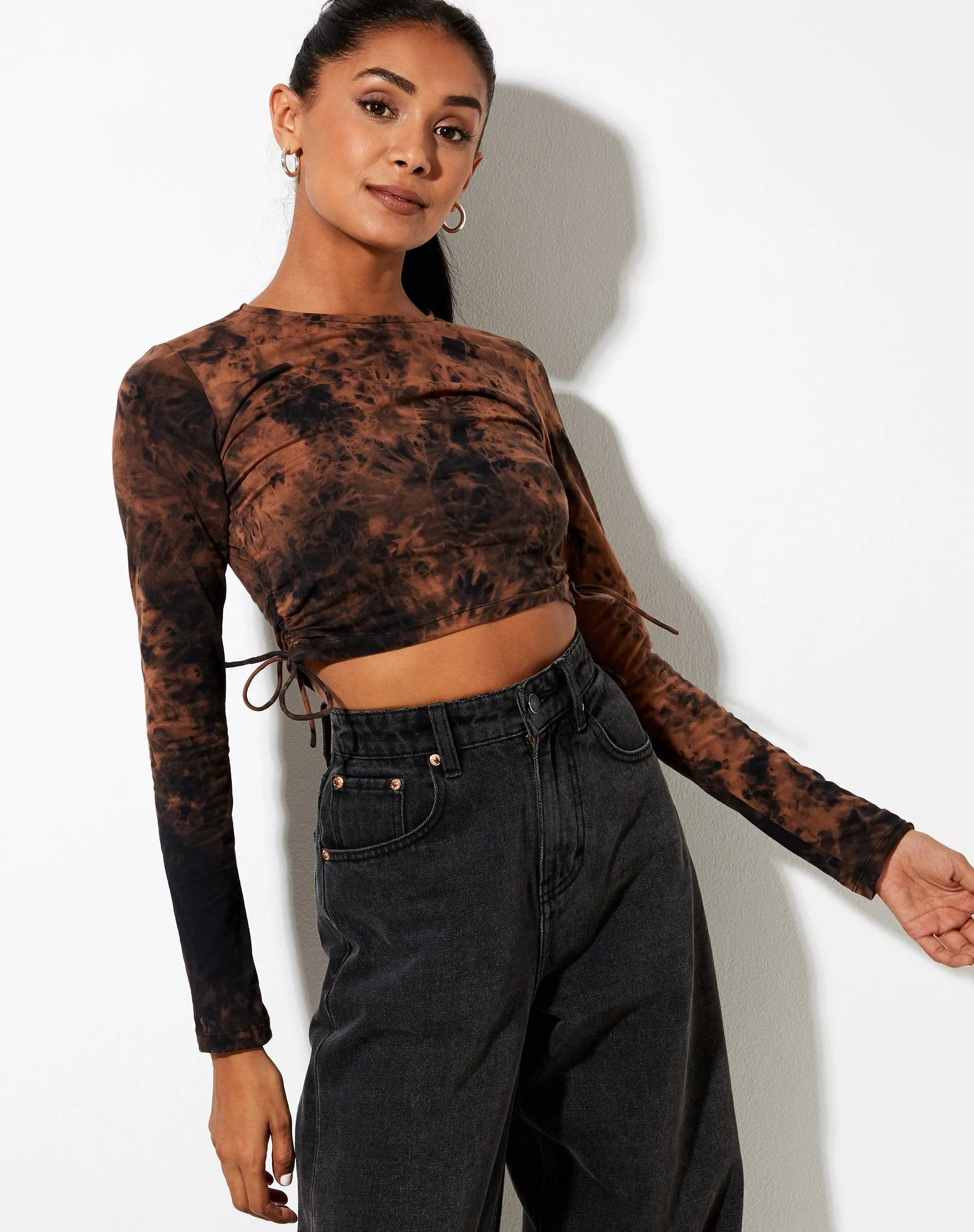 Razelo Crop Top in Black Rust Tie Dye sold by Motel Rocks product image thumbnail 2
