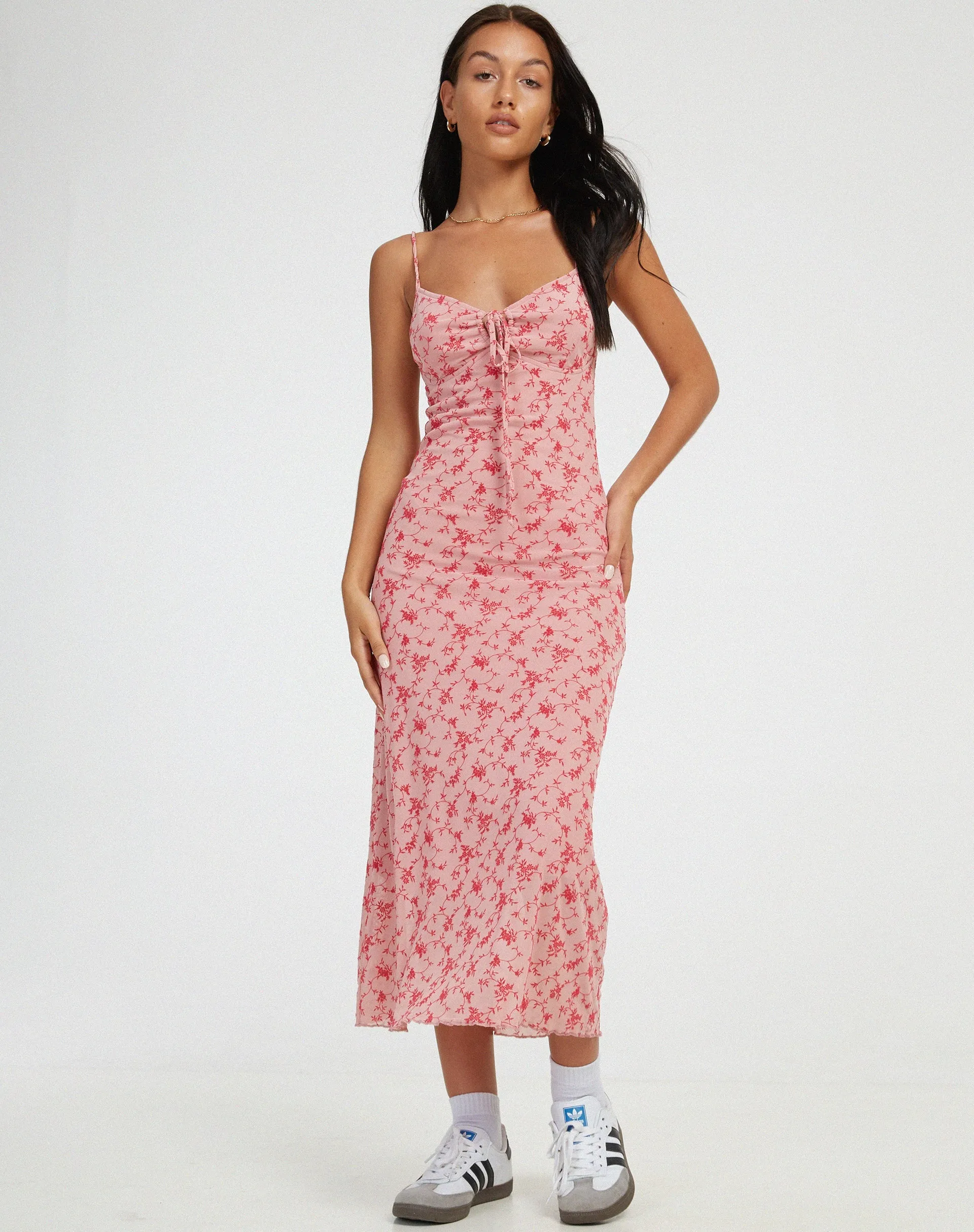 Coya Midi Dress in Love Bloom Pink Flock sold by Motel Rocks