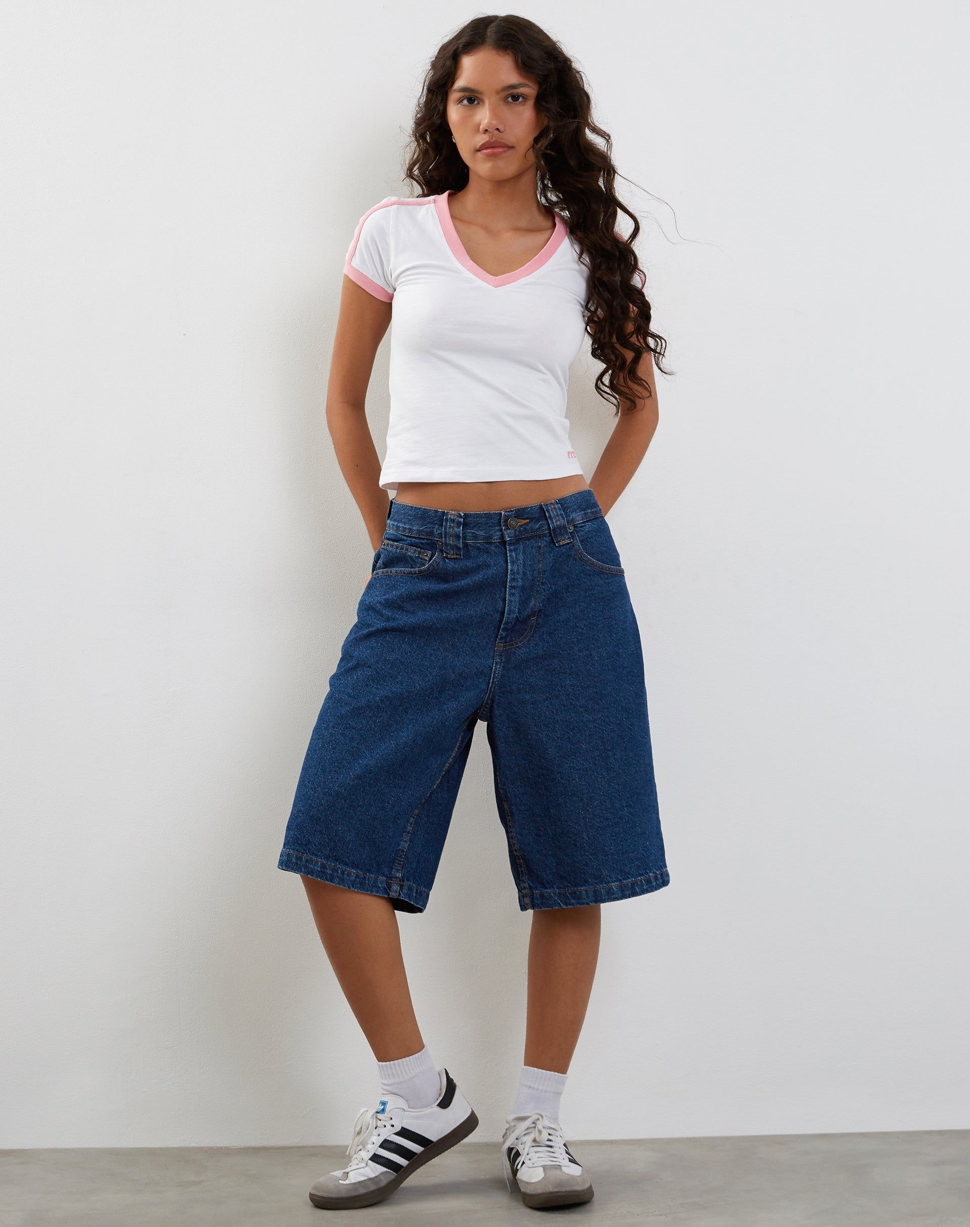 Izolde Baby Tee in White with Pink M Embroidery sold by Motel Rocks product image thumbnail 4