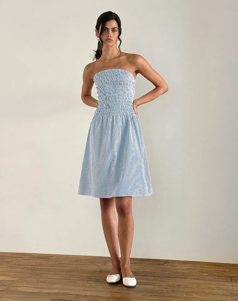 Belesi Midi Dress in Blue Small Vertical Stripe sold by Motel Rocks product image thumbnail 2