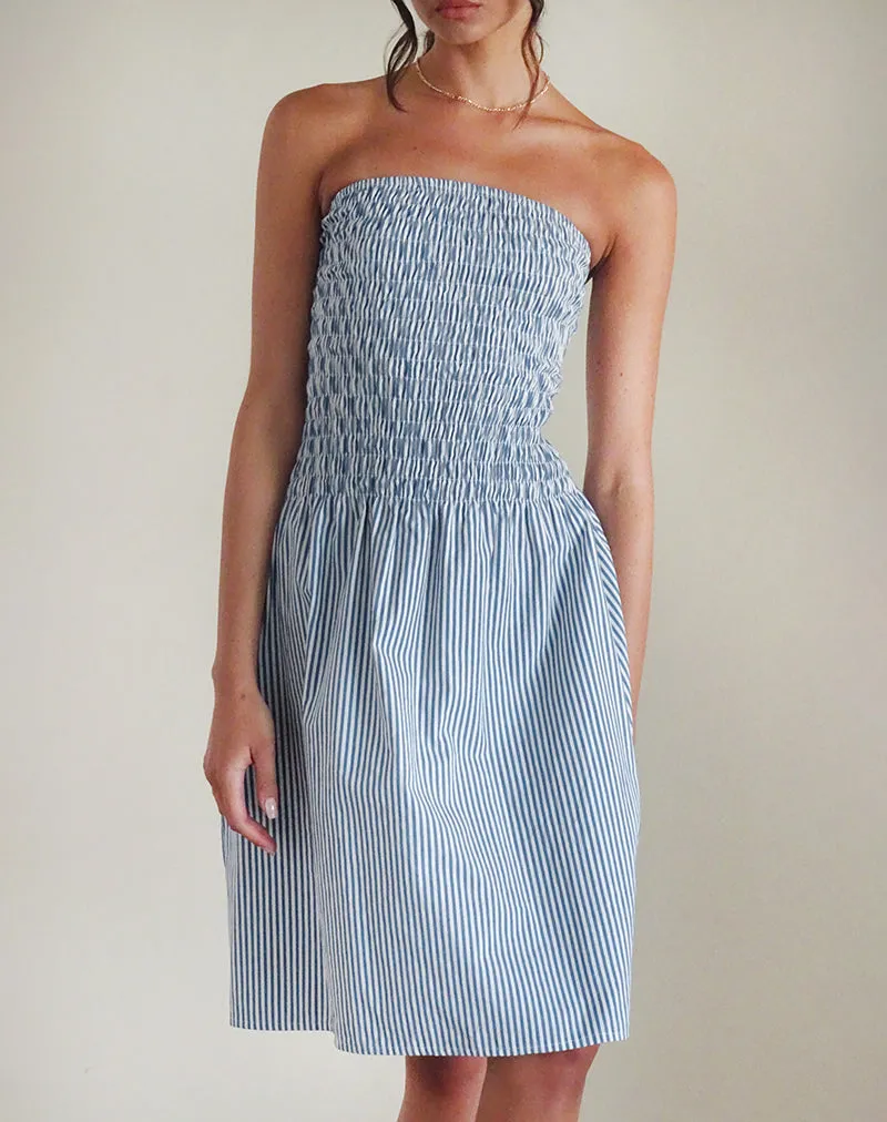 Belesi Midi Dress in Blue Small Vertical Stripe sold by Motel Rocks product image thumbnail 4