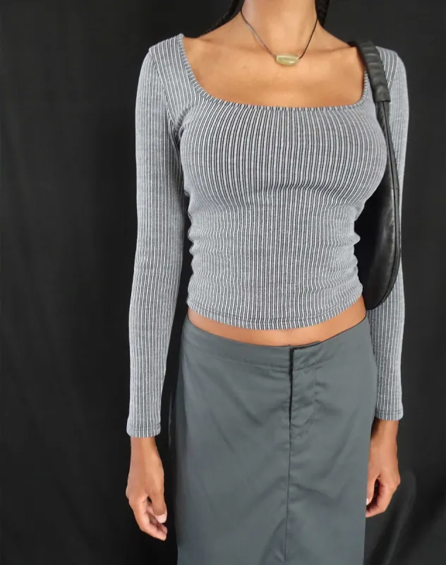 Bonlo Long Sleeve Top in Two Tone Rib Grey sold by Motel Rocks