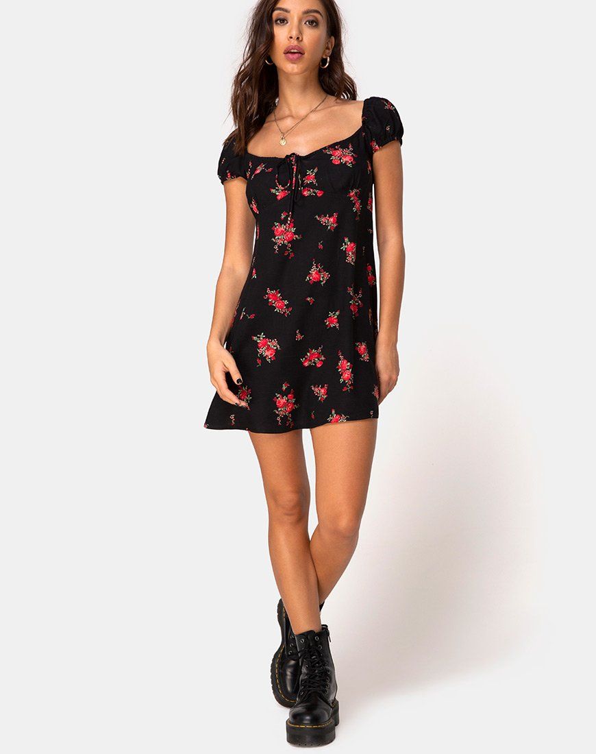 Gaval Mini Dress in Soi Rose Black and Red sold by Motel Rocks product image thumbnail 3