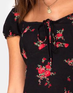 Gaval Mini Dress in Soi Rose Black and Red sold by Motel Rocks