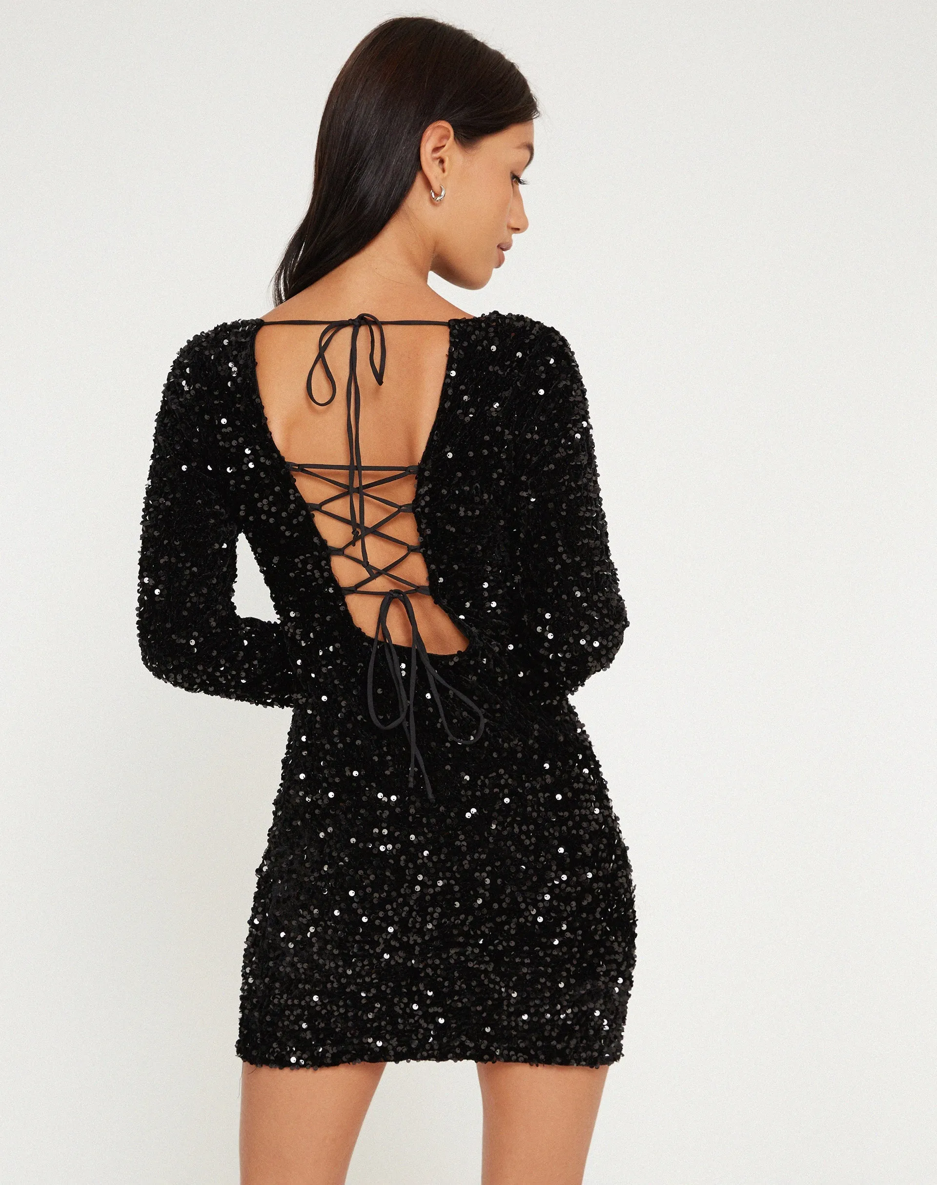 Onaki Long Sleeve Mini Dress in Mini Sequin Black sold by Motel Rocks product image thumbnail 4