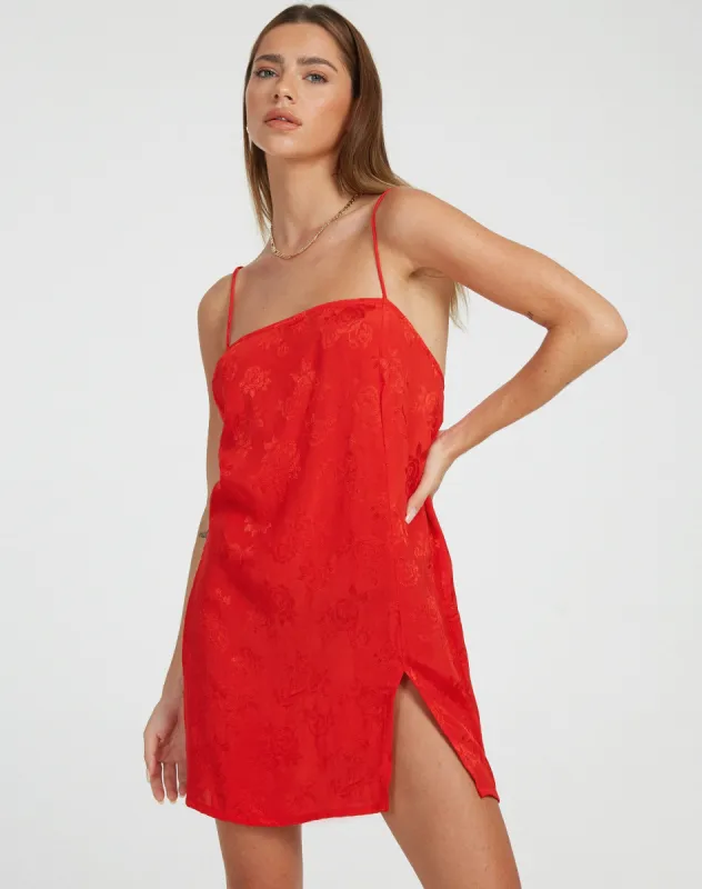 Datista Slip Dress in Satin Rose Scarlet sold by Motel Rocks