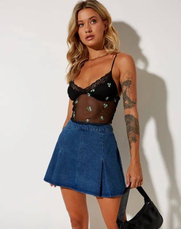 Yenika Crop Top in Black Daisy Lime Embro sold by Motel Rocks
