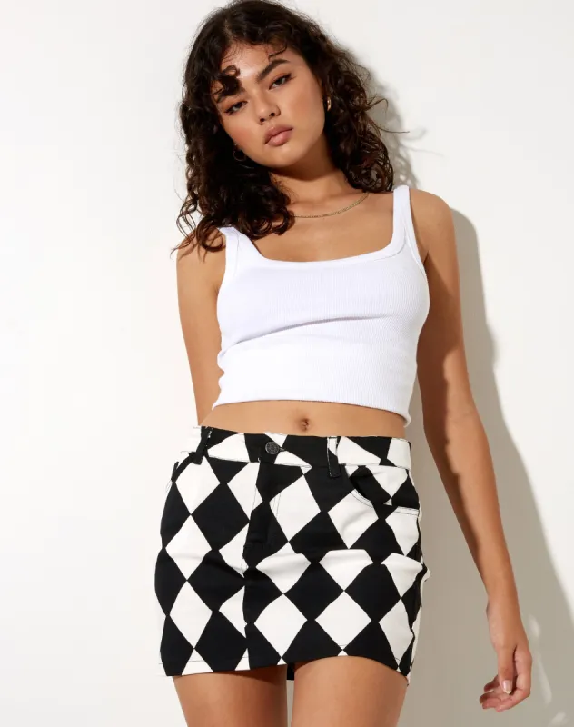 Micro Broomy Mini Skirt in Harlequin Black and White sold by Motel Rocks