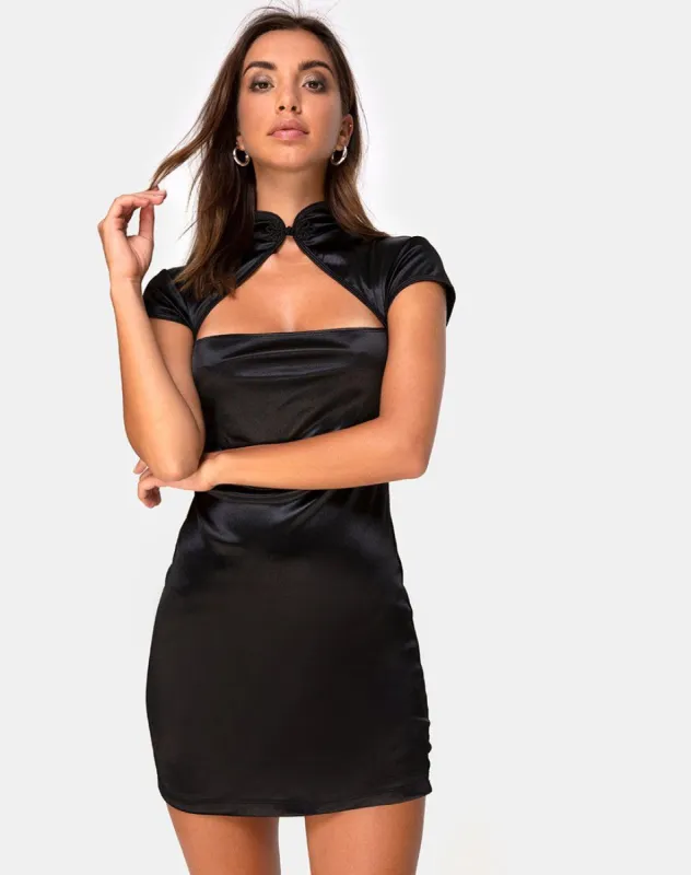 Tuli Bodycon Dress in Satin Black sold by Motel Rocks