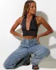 Keiza Crop Top in Satin Black sold by Motel Rocks