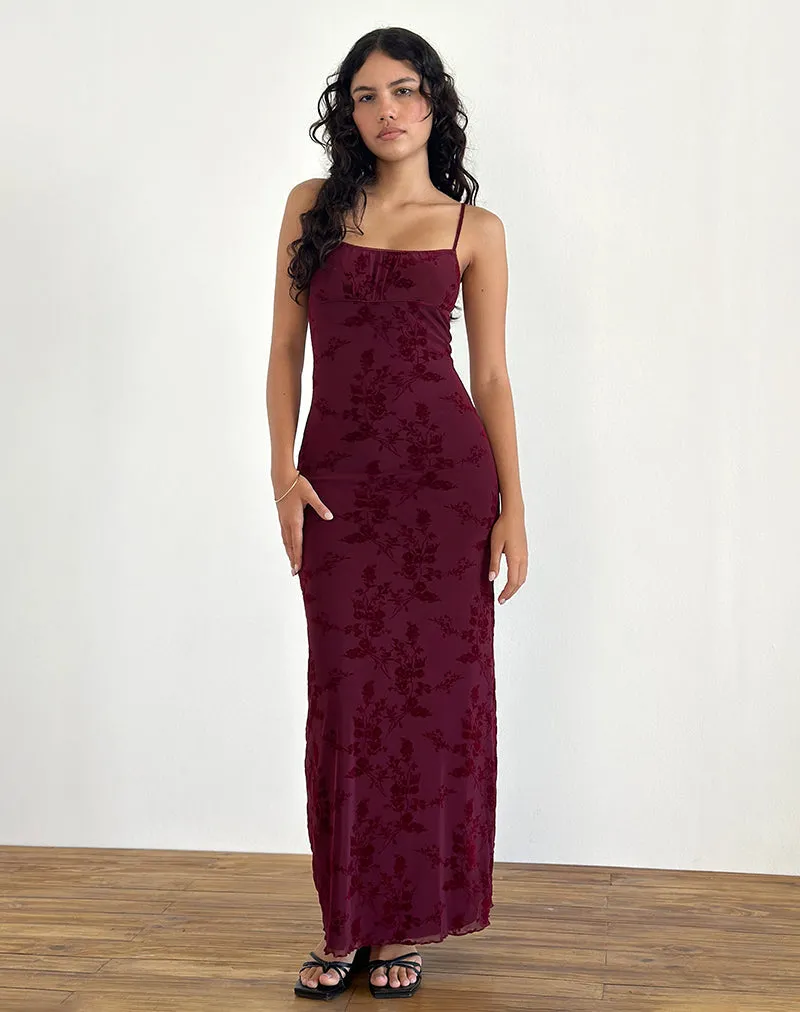 Darsih Maxi Dress in Botanical Flower Maroon sold by Motel Rocks