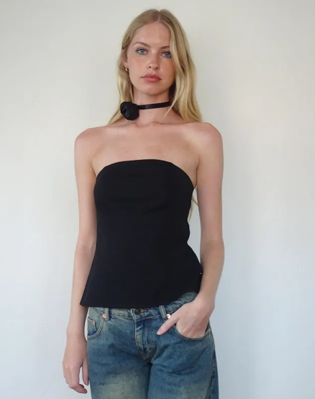 Mairi Longline Bandeau Top in Black Tailoring sold by Motel Rocks