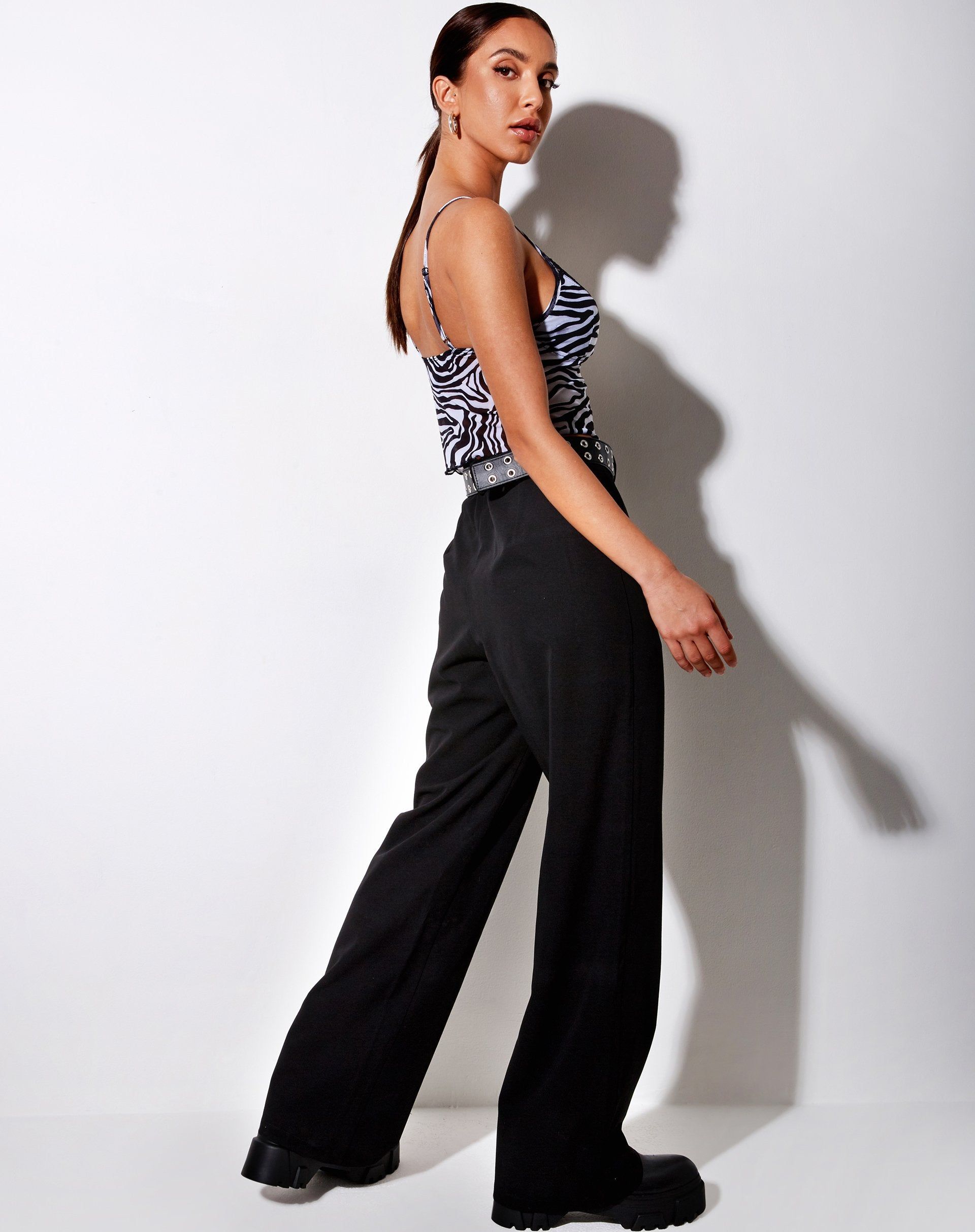 Yenika Crop Top in Wavey Zebra Black and White with Lace sold by Motel Rocks product image thumbnail 5