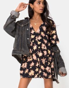 Mirach Dress in Antique Rose Black sold by Motel Rocks