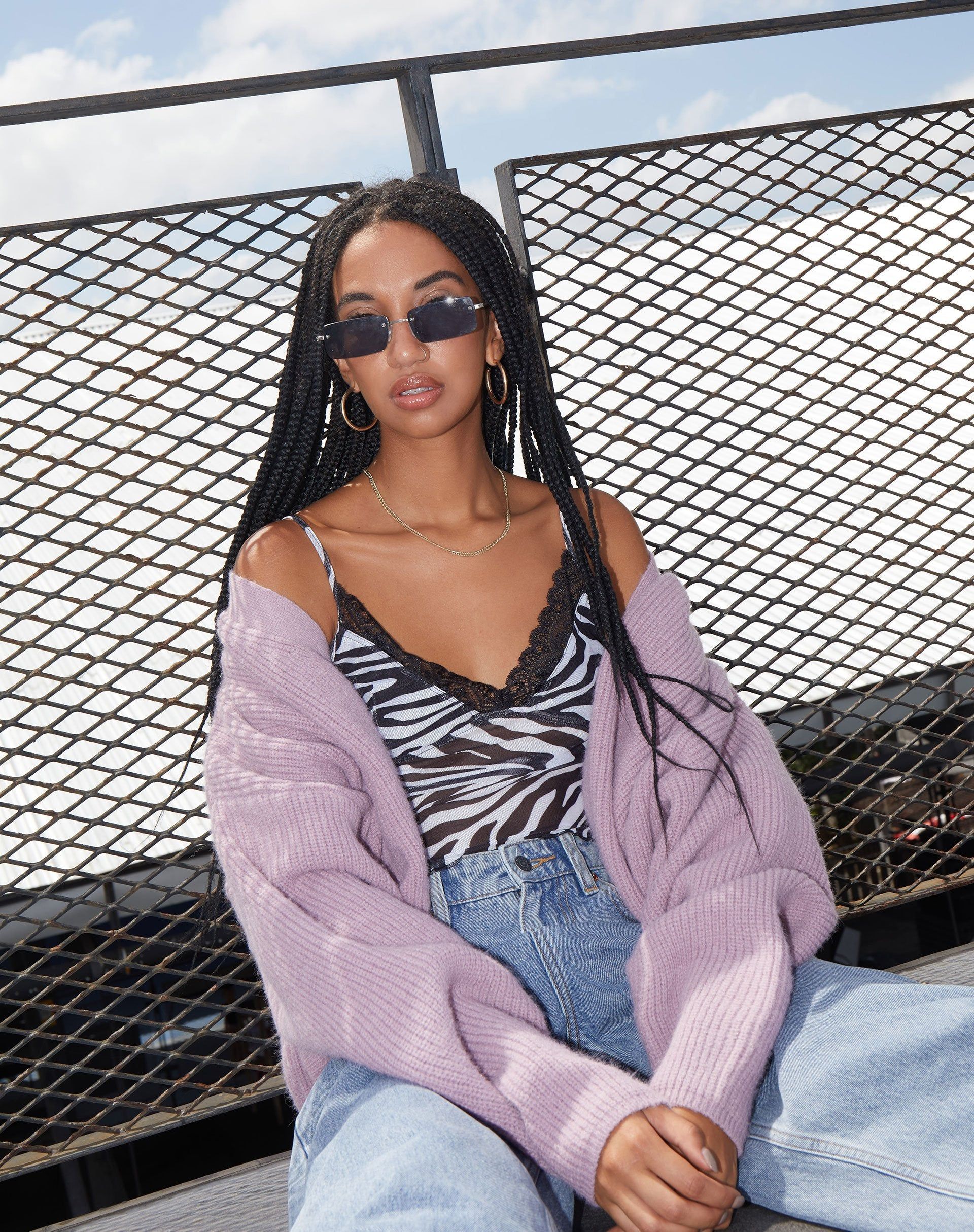 Yenika Crop Top in Wavey Zebra Black and White with Lace sold by Motel Rocks product image thumbnail 2