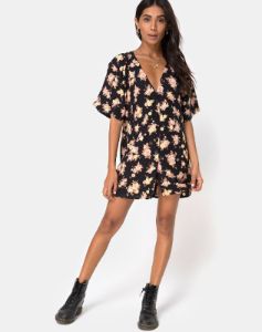 Mirach Dress in Antique Rose Black sold by Motel Rocks