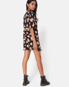 Mirach Dress in Antique Rose Black sold by Motel Rocks