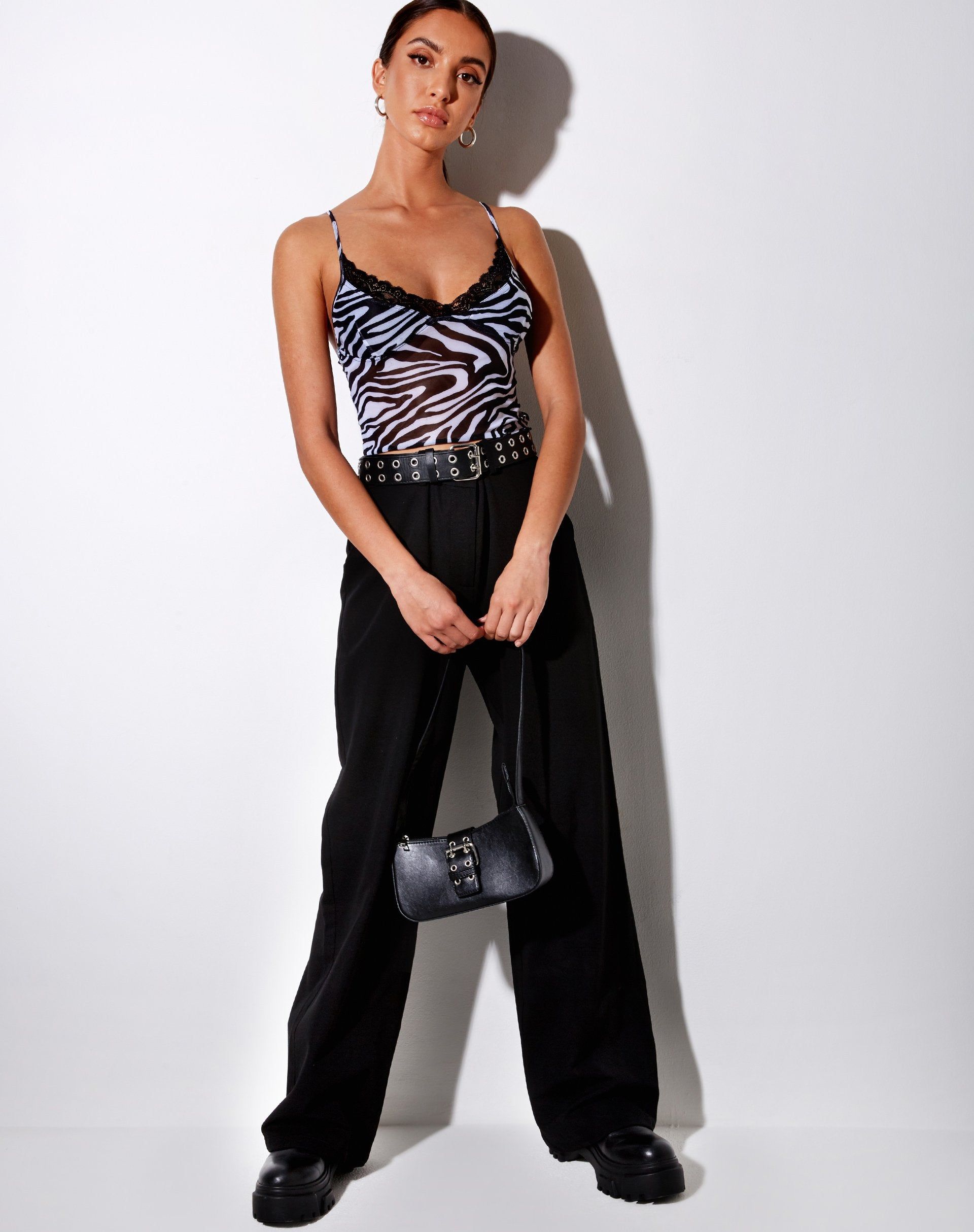 Yenika Crop Top in Wavey Zebra Black and White with Lace sold by Motel Rocks product image thumbnail 4