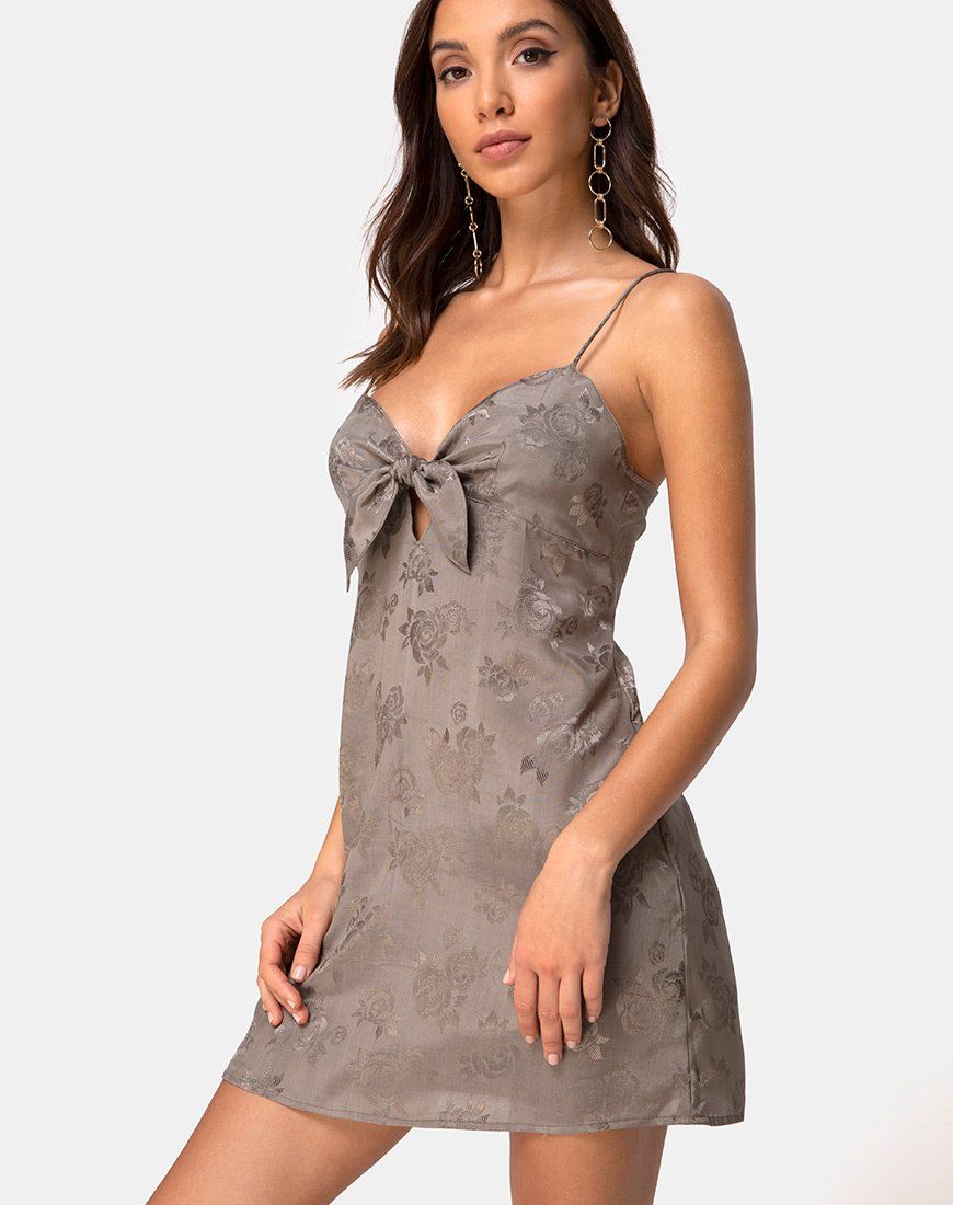 Ronina Dress in Satin Rose Silver Grey sold by Motel Rocks