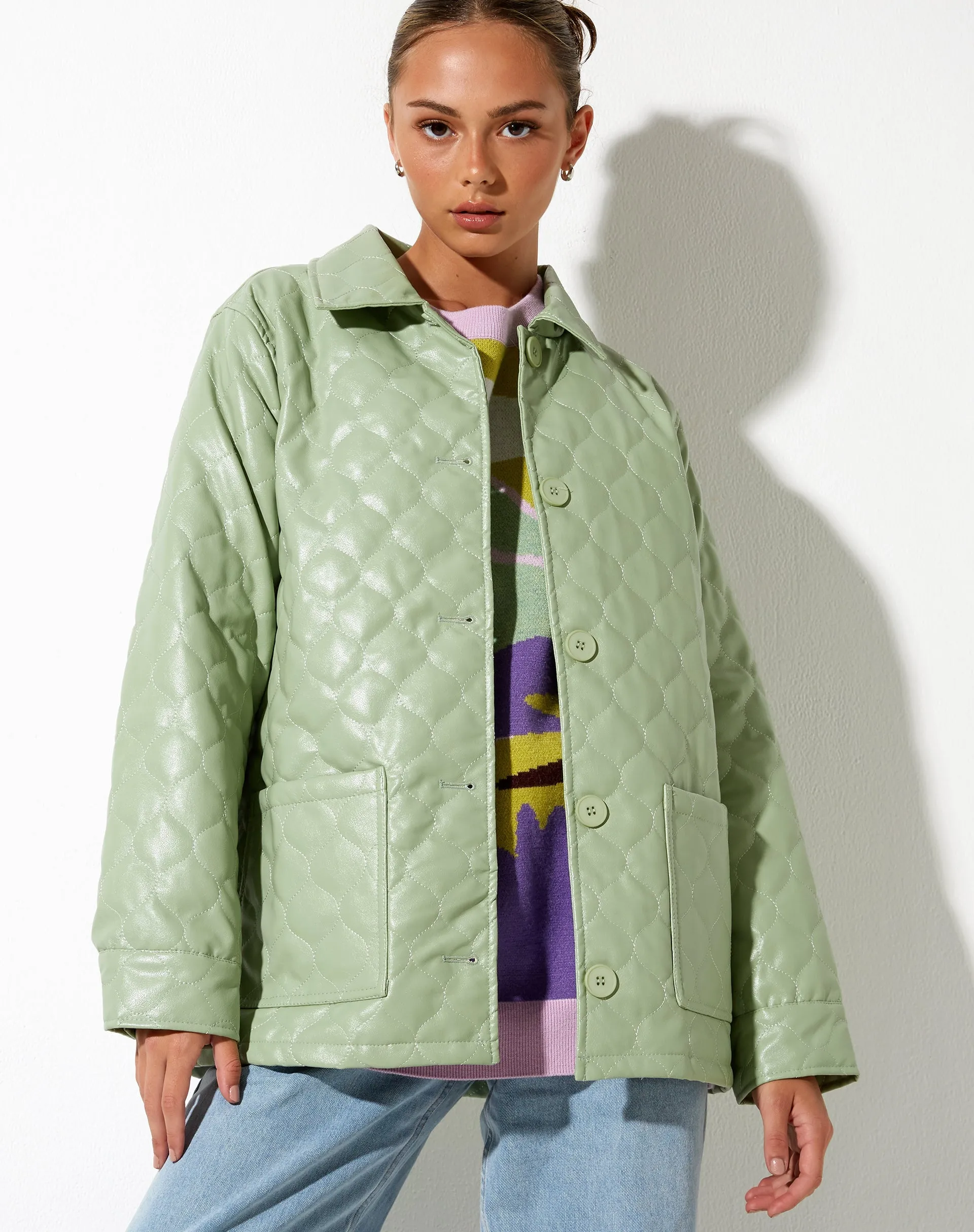 Winka Jacket in Quilted PU Pastel Mint sold by Motel Rocks