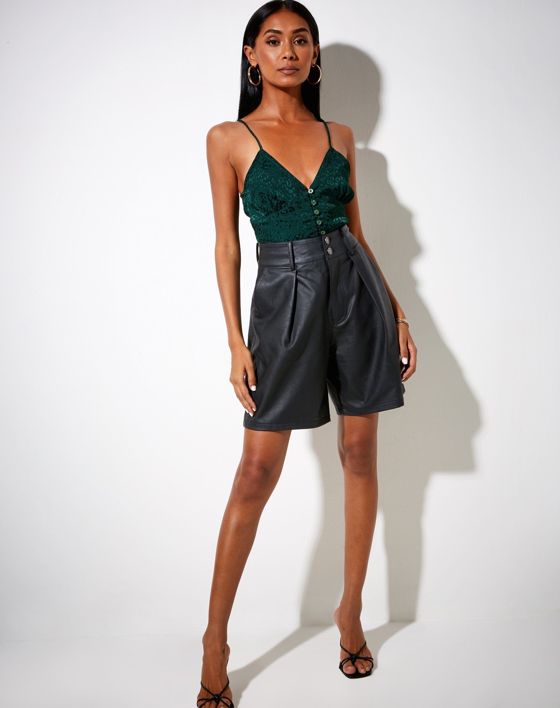 Sipa Crop Top in Satin Cheetah Forest Green sold by Motel Rocks product image thumbnail 4