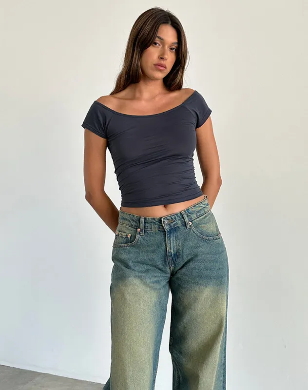 Charya Off The Shoulder Top in Ocean Storm sold by Motel Rocks