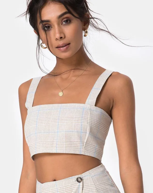 Kaira Crop Top in Tonal Plaid Almond sold by Motel Rocks
