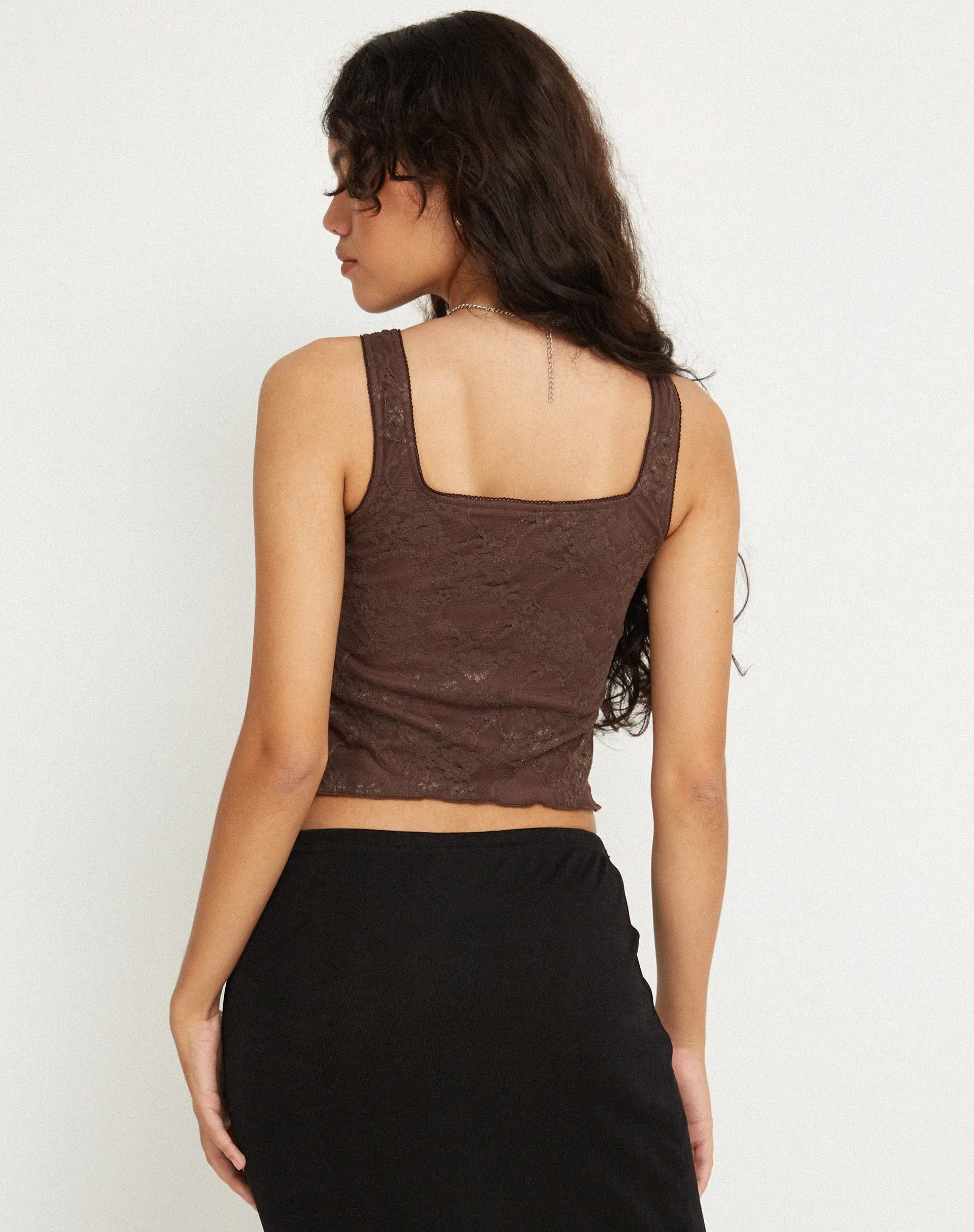 Asahi Crop Top in Lace Chestnut Brown sold by Motel Rocks product image thumbnail 3
