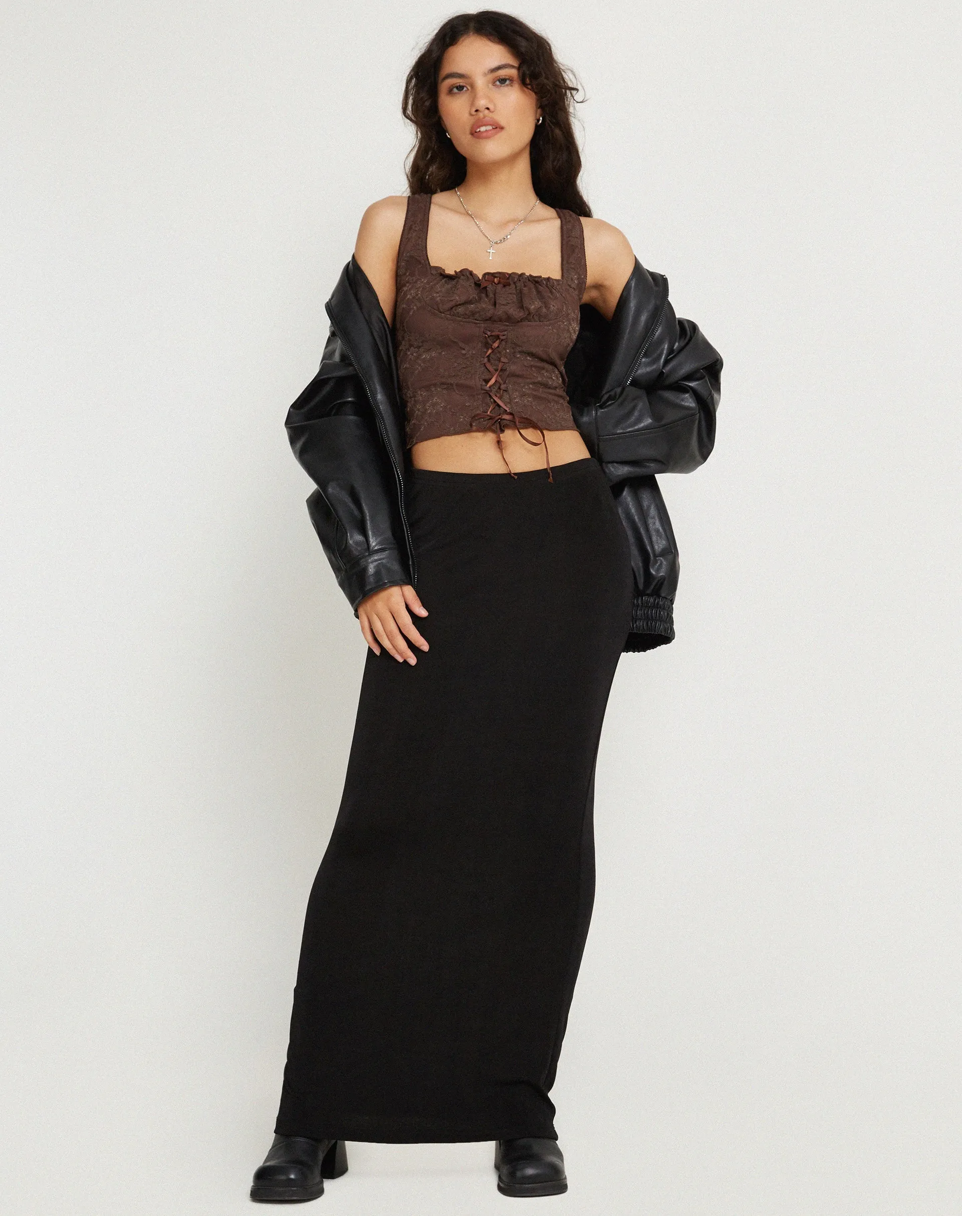 Asahi Crop Top in Lace Chestnut Brown sold by Motel Rocks product image thumbnail 2