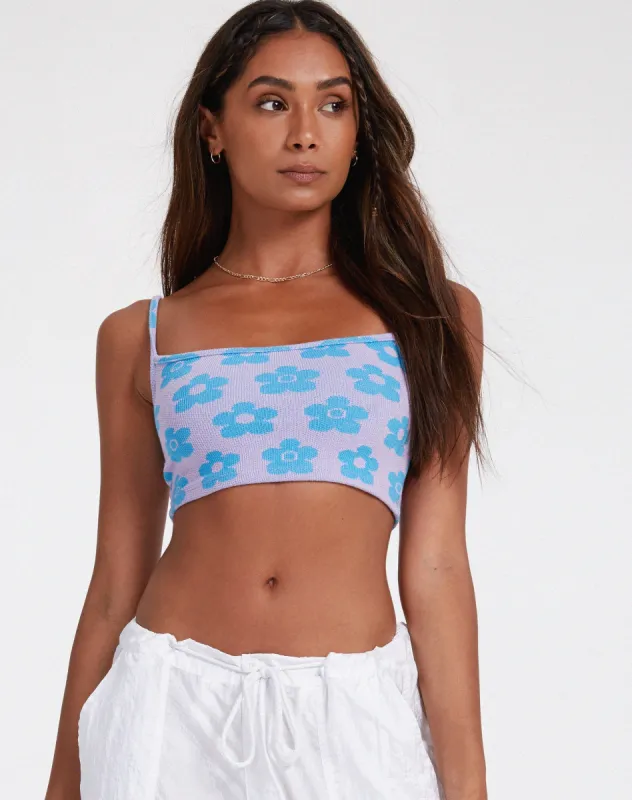 Tala Crop Top in Cute Floral Daisy Lilac and Blue sold by Motel Rocks