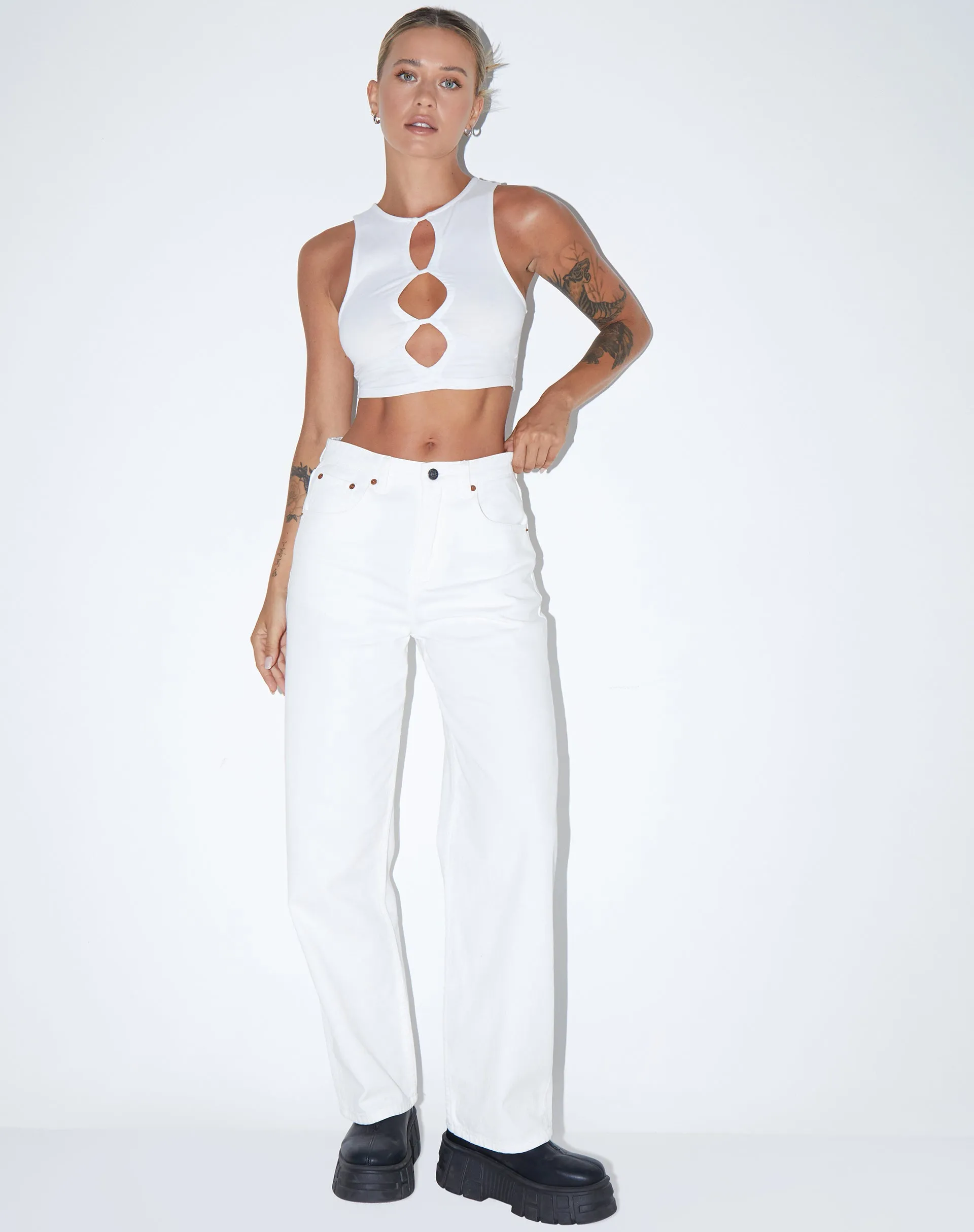 Danica Crop Top in Lycra White sold by Motel Rocks product image thumbnail 5